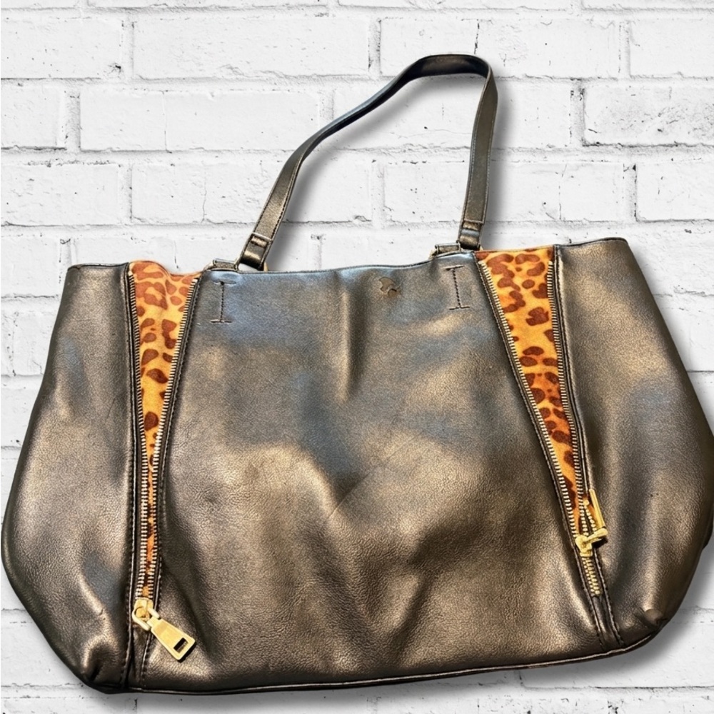 INC International Concepts Black Tote with Leopard Accents